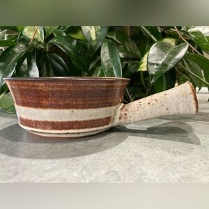 Deneen Pottery Single Handle Bowl Brown and Cream Glazing 5 inch diameter